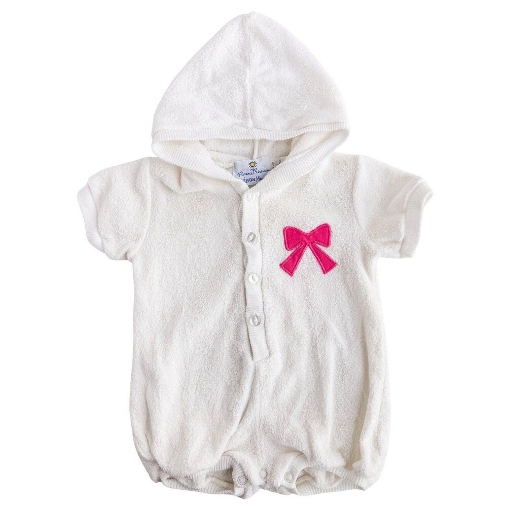 Vintage Florence Eiseman Baby M Girl Terry Romper Hooded White Pink Bow USA